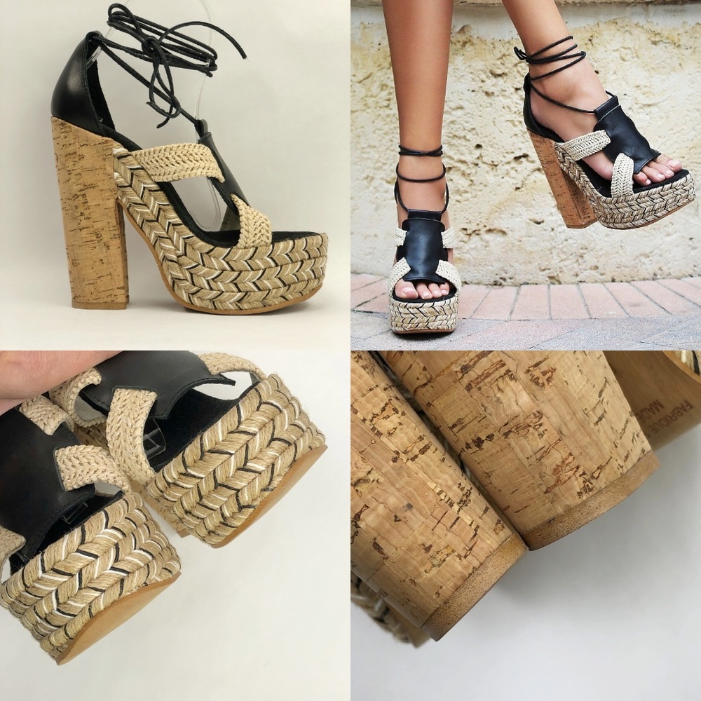SOLD Free People Chunky Ankle Wrap Espadrille Heel - Picture 5 of 8
